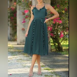 Lulu's Teal Green Ruffled Midi Dress